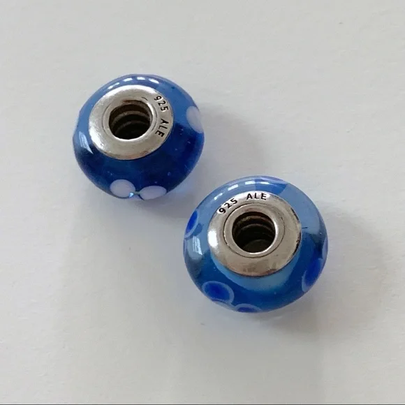 Authentic Pandora Flower Murano Glass Charms Blue - Picture 5 of 6
